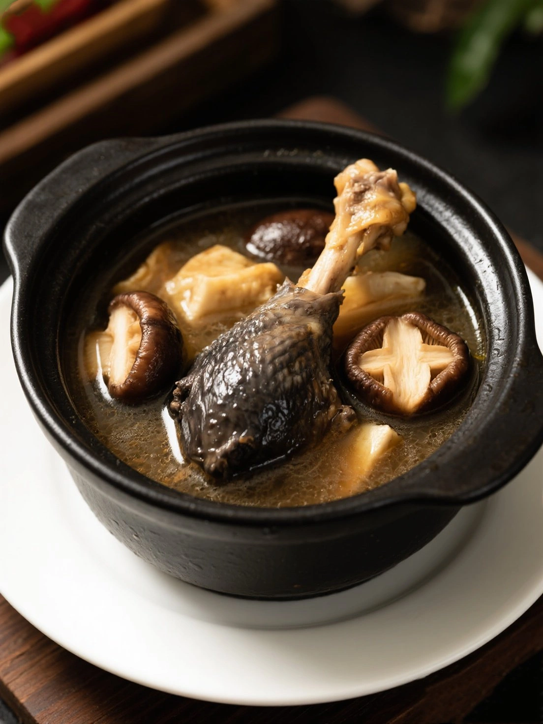 Stewed mushrooms with black chicken