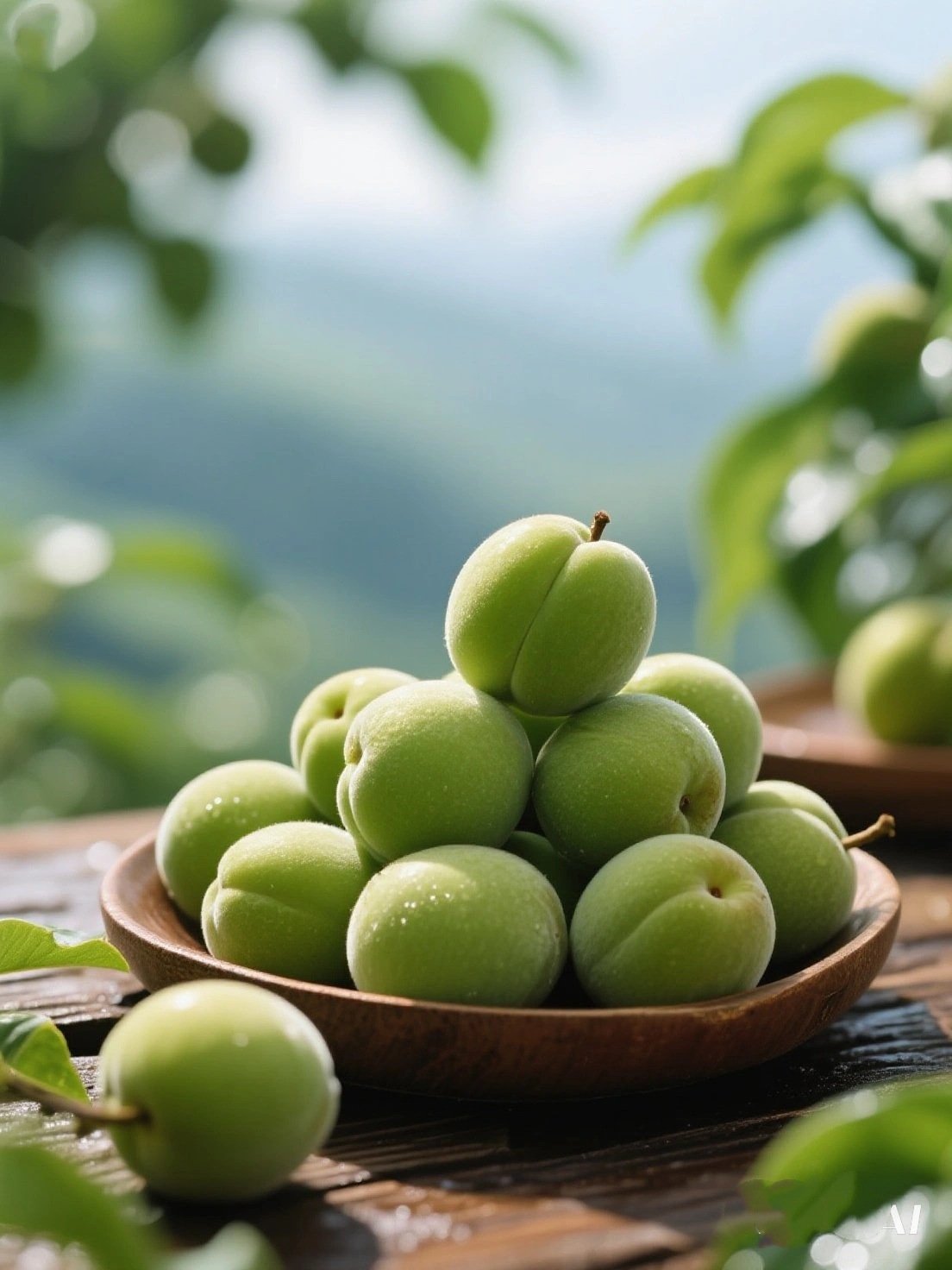 Green Plums on Tree
